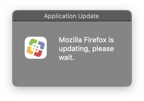 macOS Prompt with the text "Mozilla Firefox is updating, please wait."