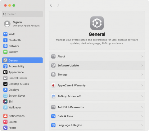 macOS Software Update in System Settings