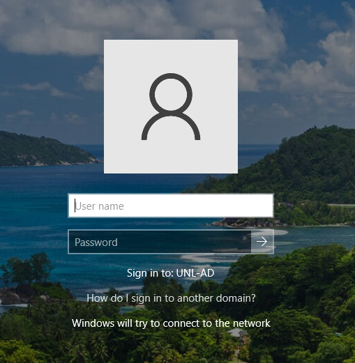 Windows login window with Username and Password fields